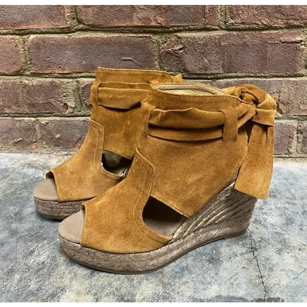 Kanna Tan Suede Basket Karneol Espadrille Platform Wedge NEW Size 36
